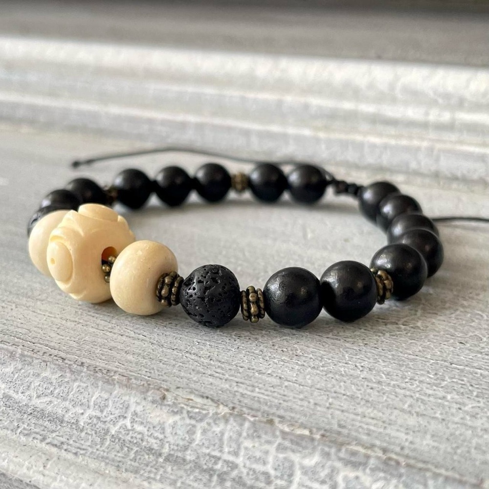 Handmade Indie Grunge Lava and Bone Mala style bracelet
